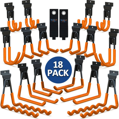 18 Pcs Garage Hooks Heavy Duty - Garage Storage and Organization Ladder Hooks with Non Slip PVC Coating for Hanging Bike，Ladder，Garden Tools，Hose
