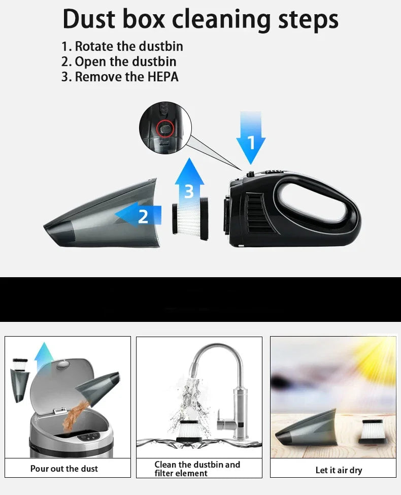 Wireless Car Vacuum Cleaner Portable Handheld - Dual Use for Home and Car Power Cord