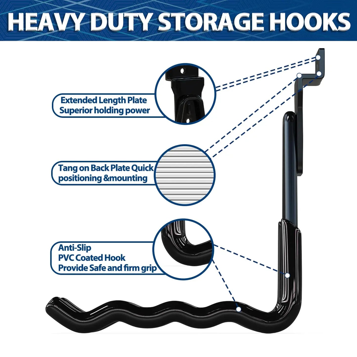 18 Pcs Garage Hooks Heavy Duty - Garage Storage and Organization Ladder Hooks with Non Slip PVC Coating for Hanging Bike，Ladder，Garden Tools，Hose