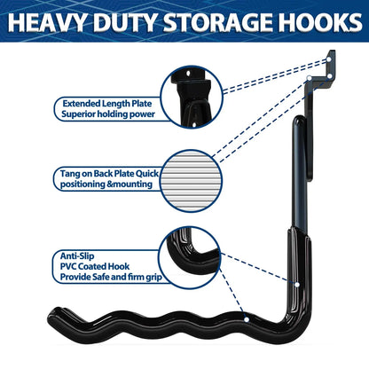 18 Pcs Garage Hooks Heavy Duty - Garage Storage and Organization Ladder Hooks with Non Slip PVC Coating for Hanging Bike，Ladder，Garden Tools，Hose