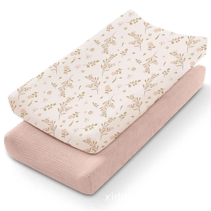 2PCS Diaper Changing Pad Cover Soft Breathable Cotton Newborn Baby Changing Mat Cover Solid Color Baby Shower Gifts
