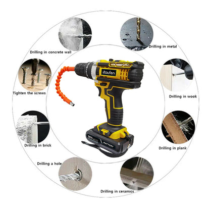Cordless Drill: Multifunctional 21V rechargeable impact drill lithium battery cross-border flashlight gun drill electric screwdriver electric dr