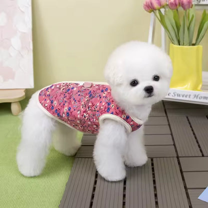 Dog Winter Jacket Dog Costume Navy Pink Sleeveless Vest Jacket Warm Comfortable Floral Cotton Vest Small Dog