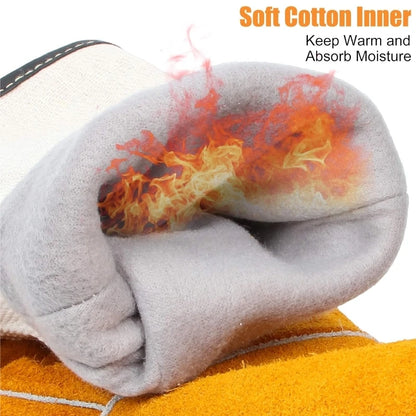 Heat Resistant Cowhide Welding Gloves Leather Reinforced Safety Work Gloves for Men Women Fireplace Stove BBQ Gear Driver Gloves