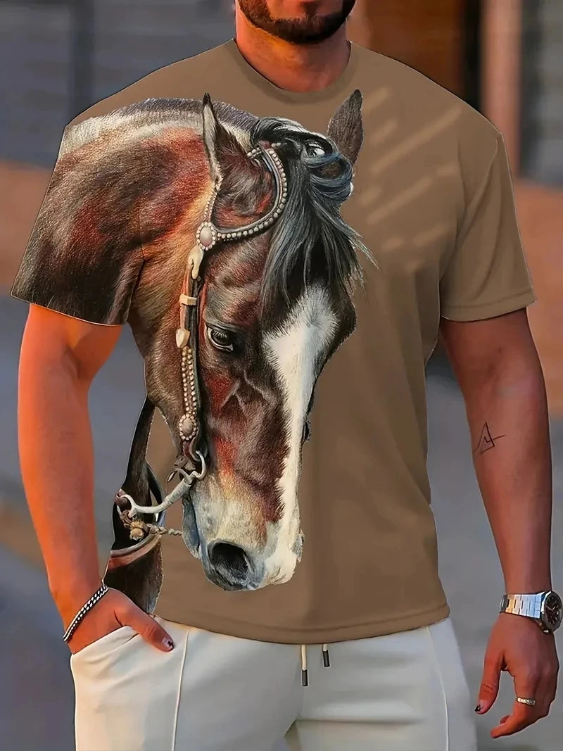 Black White Horse Graphic 3d Full Print T-shirt For Men Fashion Short Sleeve Crew Neck Tshirt Casual Summer Oversized Unisex Top
