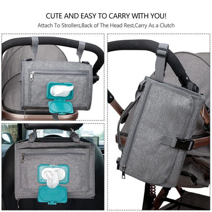 3 in 1 Diaper Changing Pad Portable Baby Changing Pad with Pockets Waterproof Travel Diaper Changing Hand Folding Diaper Bag