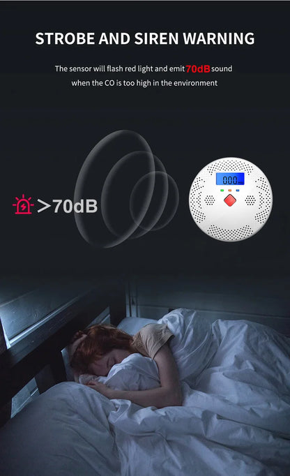 Tuya WiFi Smart Carbon Monoxide Detector Alarm 85dB Sound Warning LCD Digital Display Home Indoor CO Poisoning Siren
