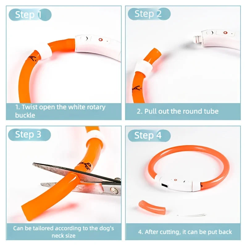 New LED Dog Collar USB Rechargeable，3 Mode Adjustable Glowing Dog Collar for Night Walking，Safe Reflective Pet Collar