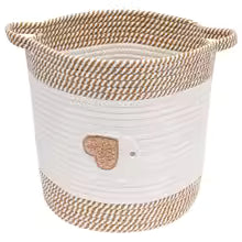 Storage Basket for Nursery – Large 29cmx29cm Cotton Rope Bin with Soft Felt Animal Patch – Toy Organizer, Baby Laundry Hamper, Diaper & Towel Holder – Foldable, Washable & Baby-Safe