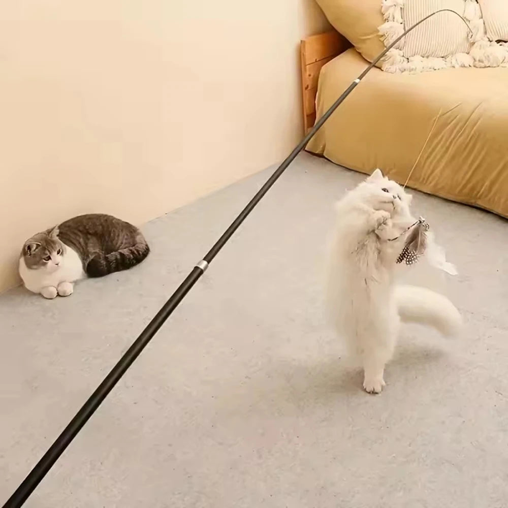 Cat Play Long Extendable Pole Cat Toy with Artificial Feathers Pet Supplies for Cats Pet Toy