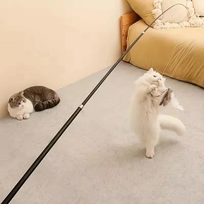 Cat Play Long Extendable Pole Cat Toy with Artificial Feathers Pet Supplies for Cats Pet Toy