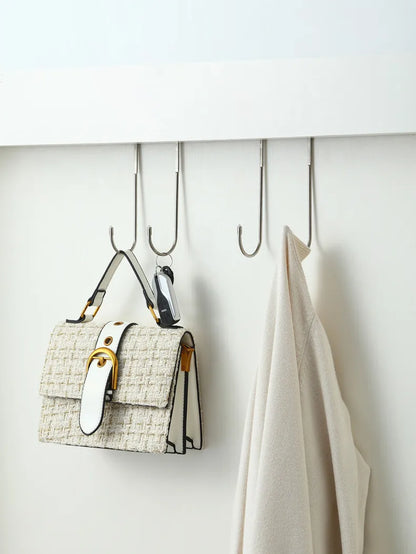 304 Stainless Steel Hook Free Punching Double S-Shape Hook Kitchen Bathroom Cabinet Door Silvery Type Coat Towel Storage Hanger