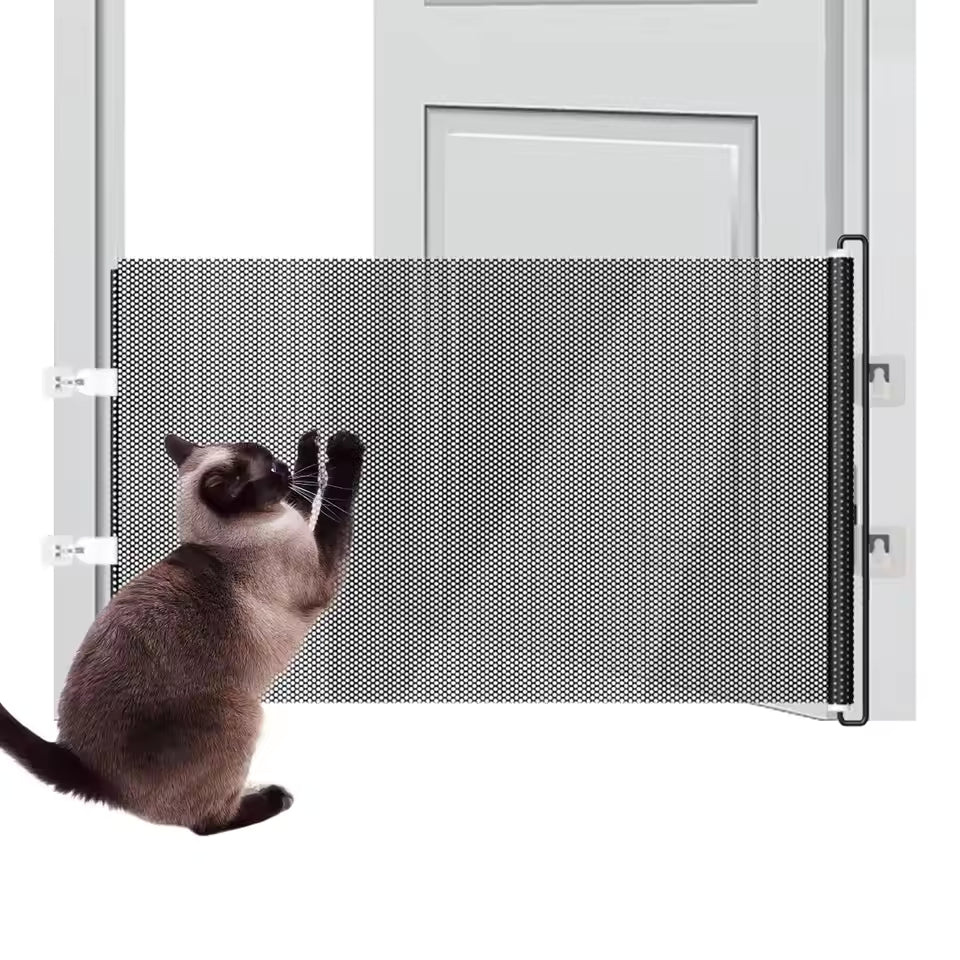 Tall Retractable Dog Gate Mesh Baby Fence Gate, Long Baby Gates Indoor Extra Long Gates for Kids or Pets, Outdoor Retractable Gate with Support Rods - Prevent Crawling Under