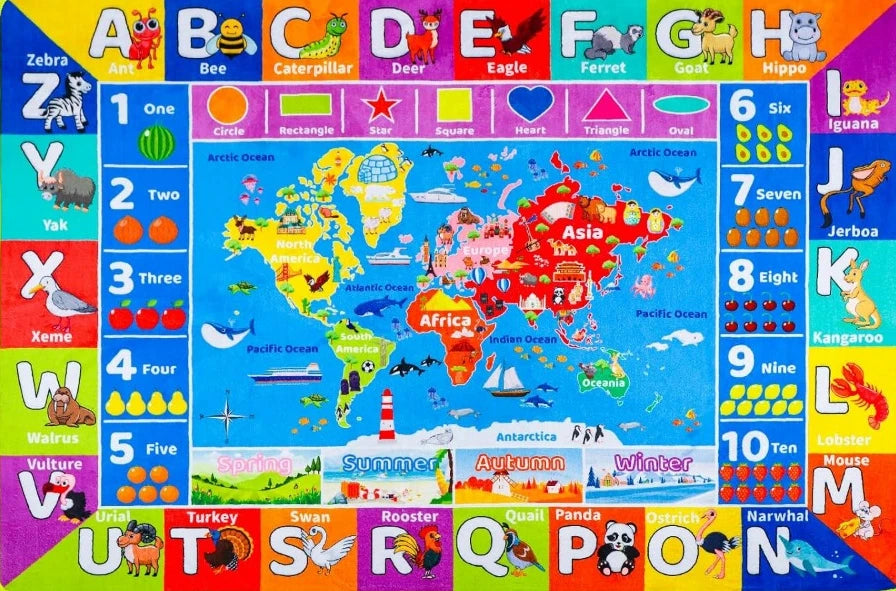 Baby Play Mat, Playpen Mat with Super Soft Touch, Activity Mats with Upgraded Anti-Slip Bottom, Machine Washable Crawling Mats for Floor & Picnic (Animal Alphabets)