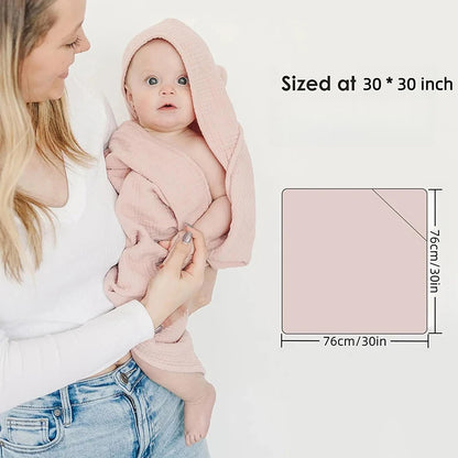 Baby Muslin Hooded Bath Towels and Washcloths Muslin Cotton Hooded Baby Towels Absorbent Blankets for Gift Newborn Infant Shower