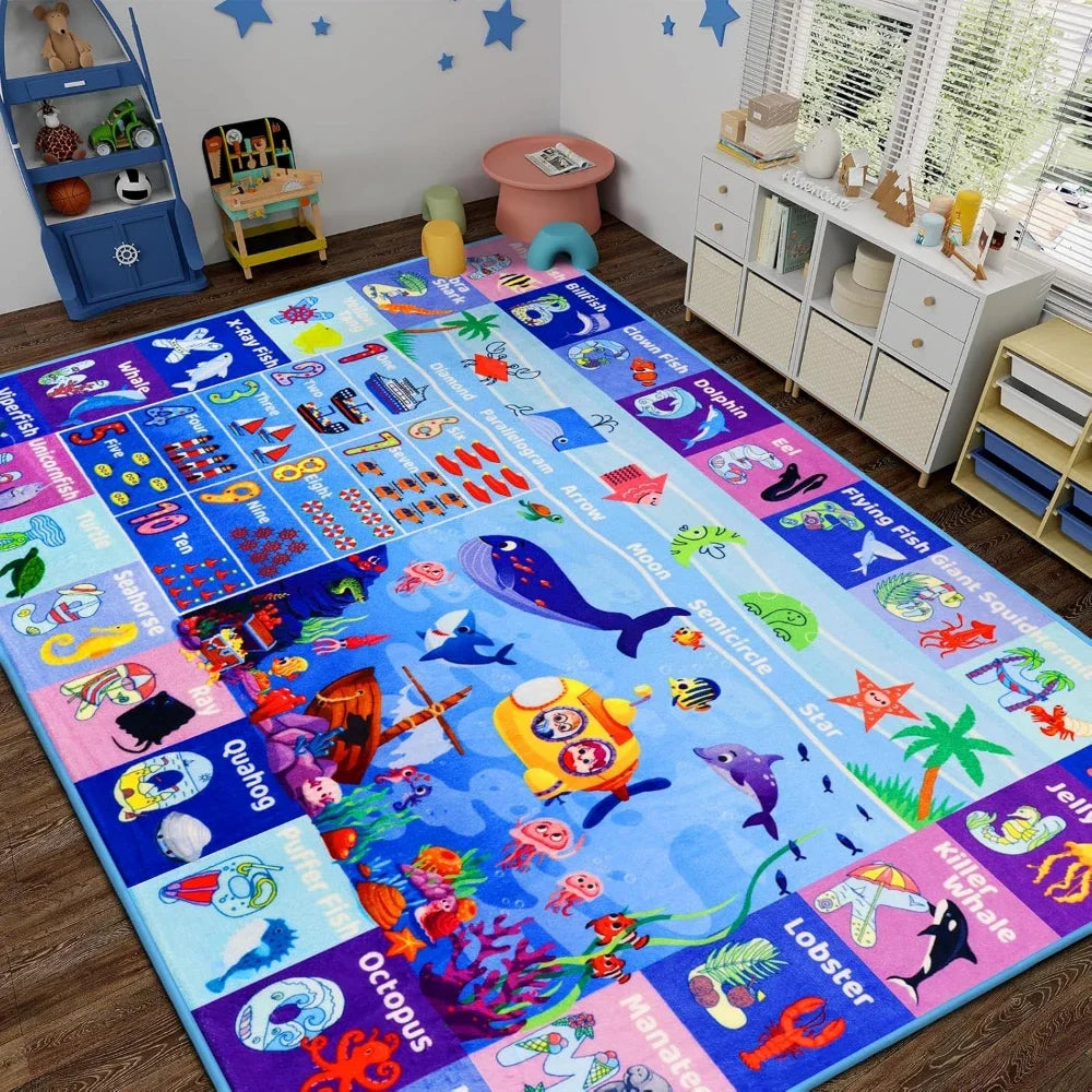 Baby Play Mat, Playpen Mat with Super Soft Touch, Activity Mats with Upgraded Anti-Slip Bottom, Machine Washable Crawling Mats for Floor & Picnic (Animal Alphabets)