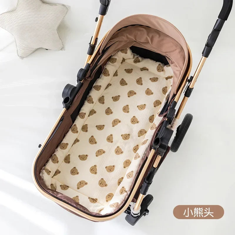 Cartoon Bear Baby Stroller Seat Cushion Cotton Soft Newborn Car Seat Pad Infant Pushchair Mattress Mat Kid Pram Accessories