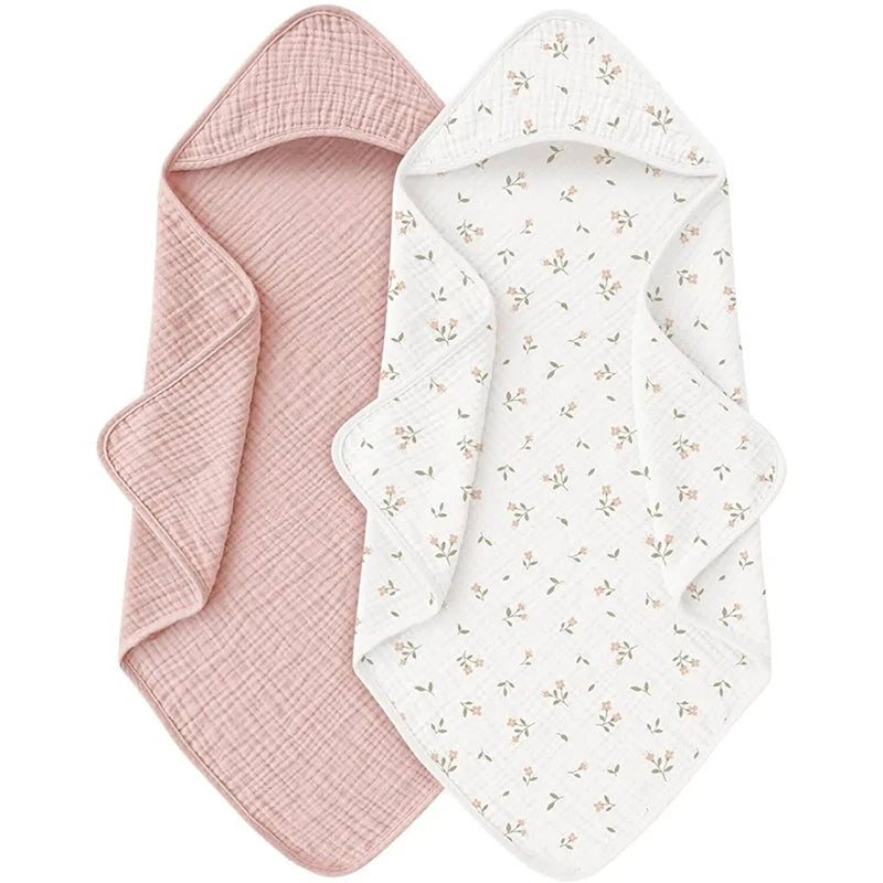 Baby Muslin Hooded Bath Towels and Washcloths Muslin Cotton Hooded Baby Towels Absorbent Blankets for Gift Newborn Infant Shower