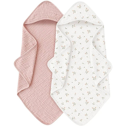 Baby Muslin Hooded Bath Towels and Washcloths Muslin Cotton Hooded Baby Towels Absorbent Blankets for Gift Newborn Infant Shower