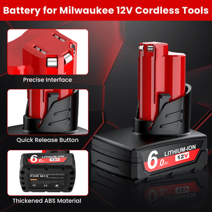 Battery Replacement for Milwaukee M12: 12v Batteries 4.0 ah Lithium Compatible with Milwaukee 12 Volt Cordless Power Tools 4 Pack 48-11-2411 48-11-2440 48-11-2420 48-11-2401 48-11-2425