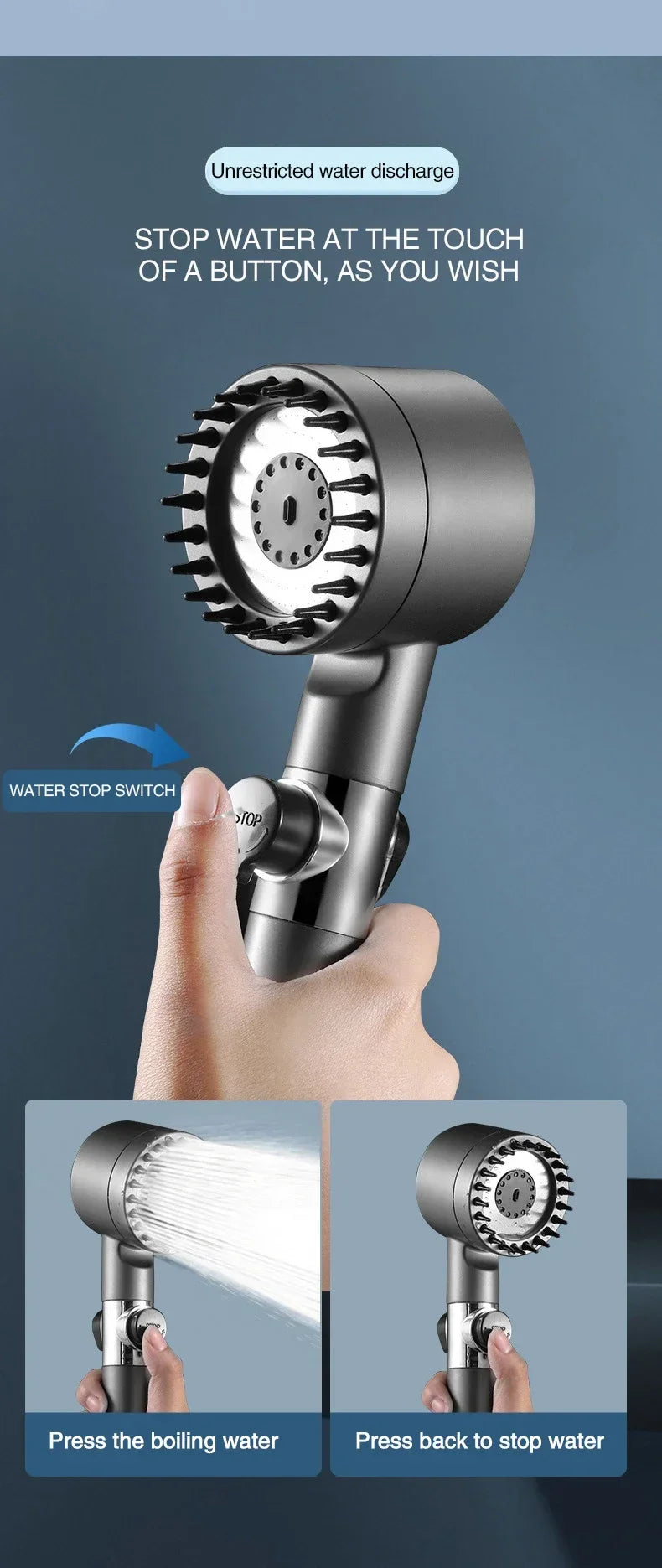 Filtered Shower Head with Handheld, High Pressurized Filter Shower Head 3-mode Adjustable Spray with Massage Brush Rain Faucet Bathroom Accessories