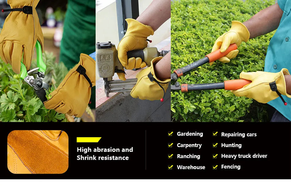 Men's HydraHyde Leather Winter Work Gloves | Water-Resistant | Insulated Cow Leather Work Glove Soft Cowhide Welding Security Protection Gloves Workers Mechanic Driver Hunting Driving Farm Garden Glove