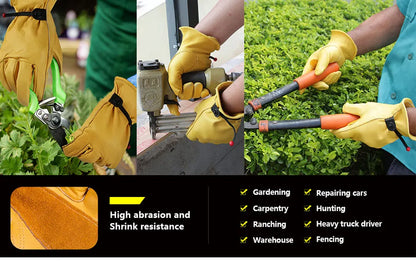 Men's HydraHyde Leather Winter Work Gloves | Water-Resistant | Insulated Cow Leather Work Glove Soft Cowhide Welding Security Protection Gloves Workers Mechanic Driver Hunting Driving Farm Garden Glove