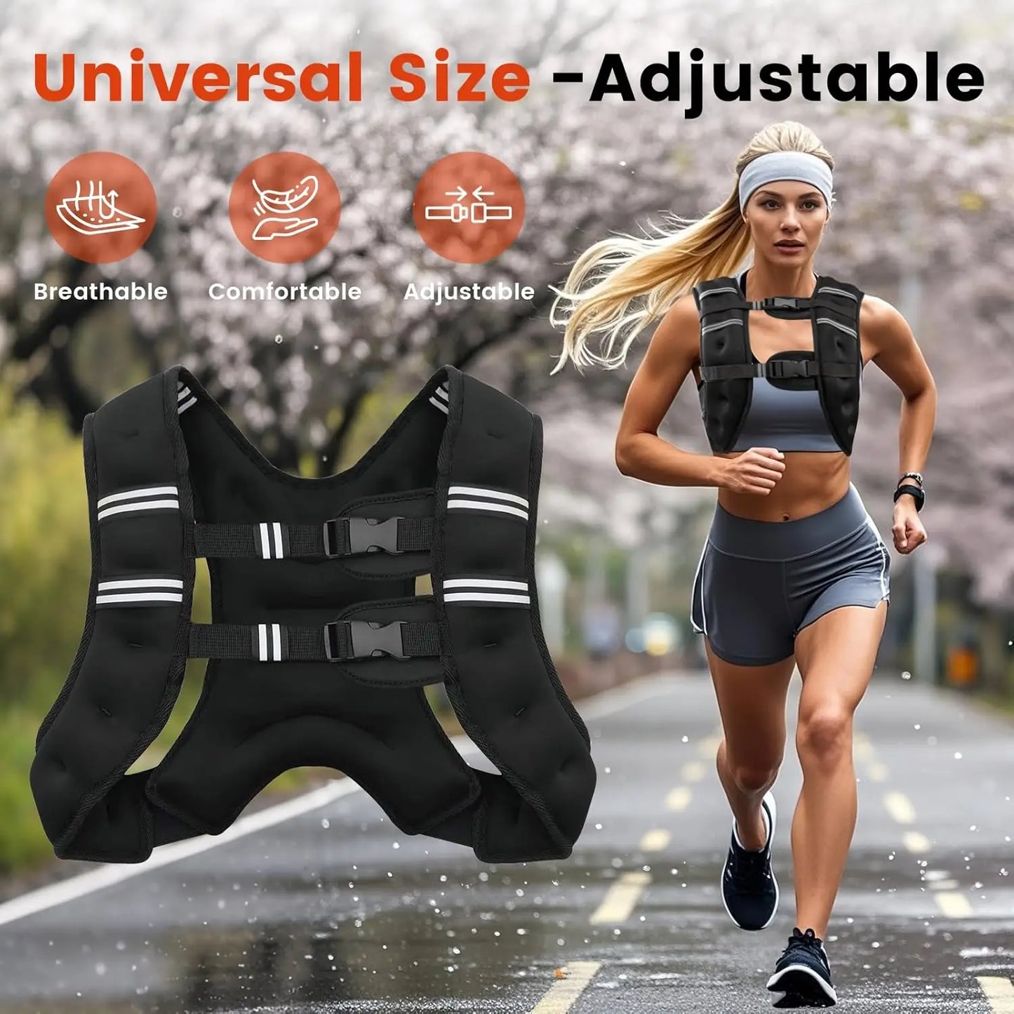 Weighted Vest Washable, Z-Fit Soft Iron Weighted Vest for Women and Men, 3/5/8 KG Weight Vest with Reflective Stripes & Adjustable Straps, Ultra Thin Weight Vest for Home Gym Strength Training Weight Loss Workout