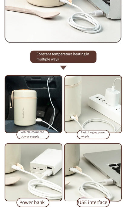 304 Stainless Steel USB Constant Temperature Breakfast Cup Plugable Soup Cup Long-lasting Insulation for Students Only