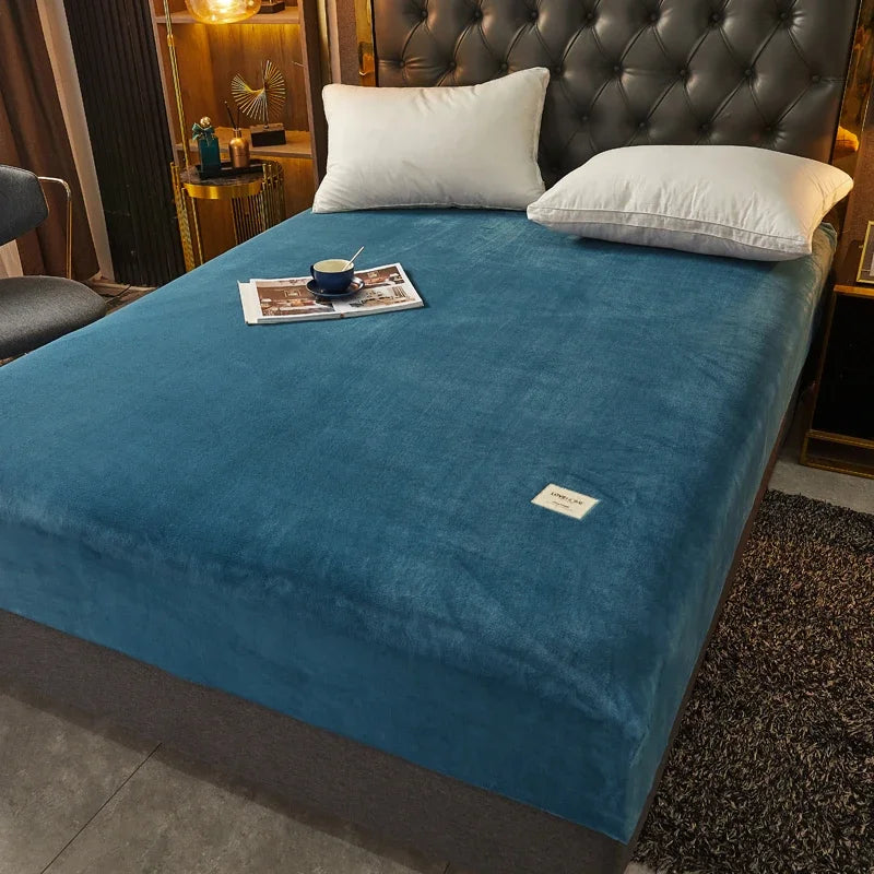 Soft Warm Thick Velvet Fitted Sheet High Quality Non Slip Mattress Cover Adjustable Protector Soft Bed Sheet with Elastic