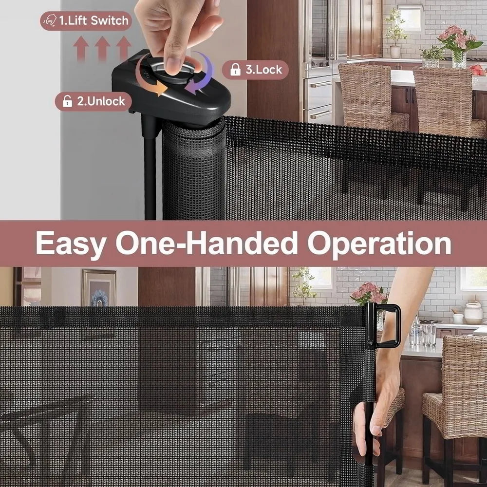 120inch Extra Wide Baby Safe Doorways Retractable Baby Gate Baby Safety Gate For Stairs Doorway Indoor Metal Dog Gate Balck Grey