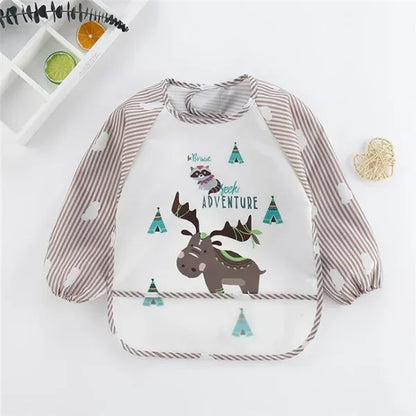 For1-3Year Baby Long Sleeve Scarf Waterproof Toddler Art Smock Feeding Bib Apron Pocket Infant Boys Girls Burp Cloth Banana Bibs