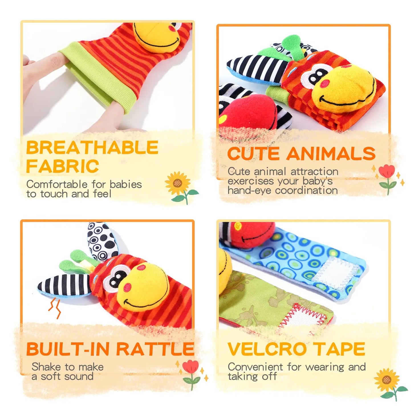 Baby Wrist Rattle Socks and Foot Finder Set, Perfect Baby Toys for 0-12 Months Newborn Boys and Girls As Shower Gifts