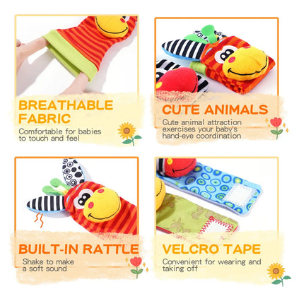 Baby Wrist Rattle Socks and Foot Finder Set, Perfect Baby Toys for 0-12 Months Newborn Boys and Girls As Shower Gifts