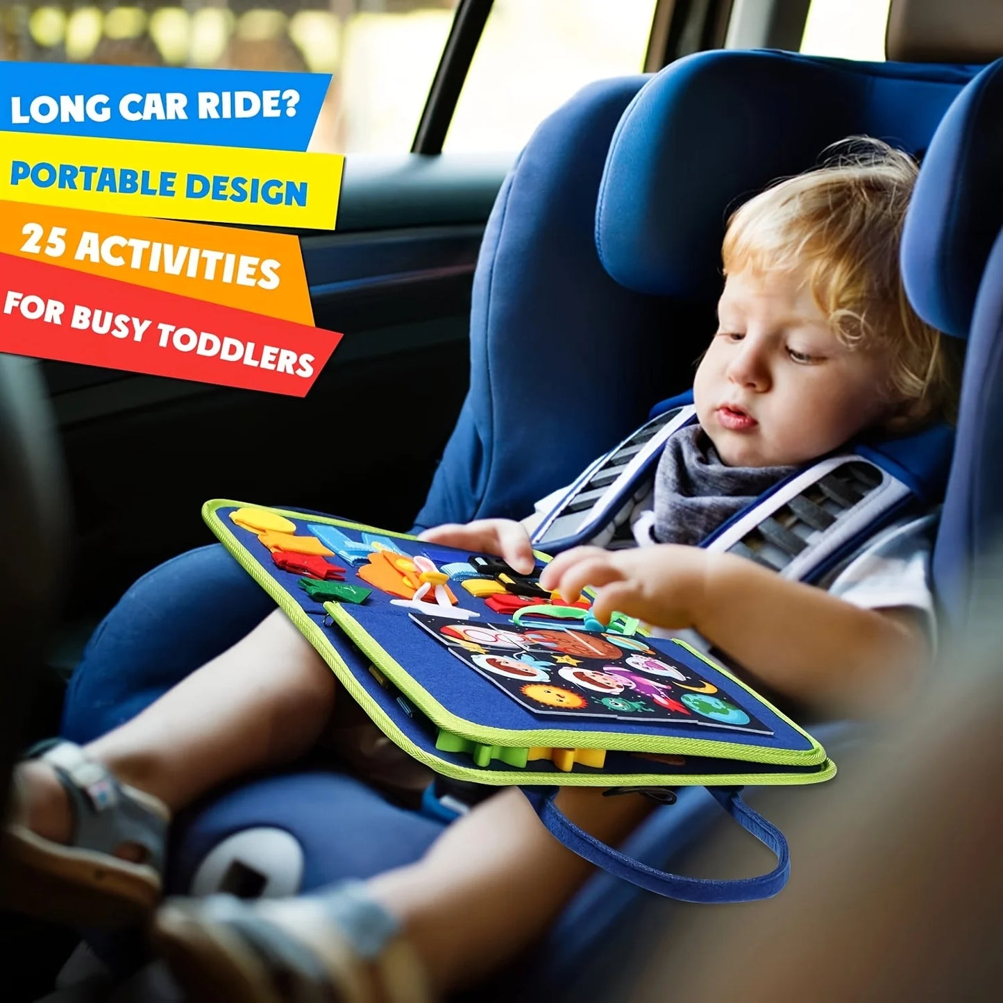 Busy Board & Busy Book for Kids – Sensory & Learning Travel Toy for Airplane & Car, Preschool Learning Toys, Ideal Gifts
