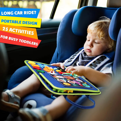 Busy Board & Busy Book for Kids – Sensory & Learning Travel Toy for Airplane & Car, Preschool Learning Toys, Ideal Gifts