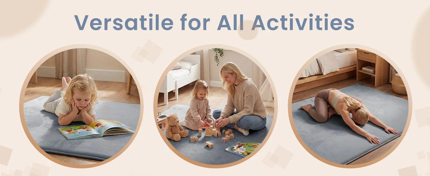 Baby Play Mat for Floor,1.3" Thick Elasti-Foam 50"×50" Playpen Mat for Tummy Time,Water Repellent Soft Coral Velvet for Toddler,Infant,Kids,Non-Slip Backing Safe for Crawling