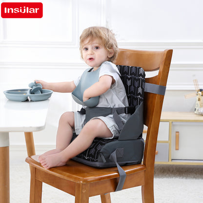 Toddler Booster Seat for Dining Table, Non-Slip Kitchen Chair Booster Seat with Backrest and Adjustable Straps, Portable PU Waterproof Travel Baby Booster Increasing Cushion