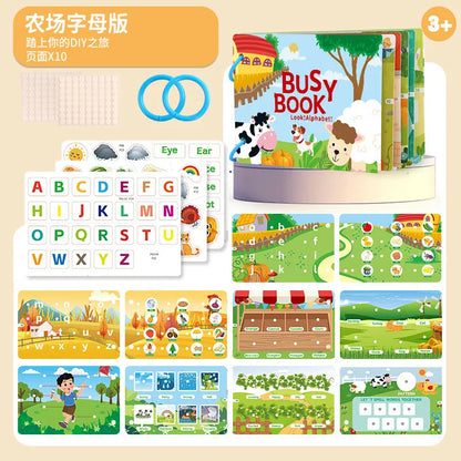 Busy Book for Toddlers Ages 2-6 Quiet Book Preschool Learning Activity Reusable Sticker & Velcro Matching Montessori Fine Mot