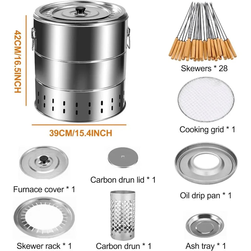 Stainless Steel Wrap-around Grill Charcoal Grill Smokeless Grill Cooking Grate Portable Camping Oven Household Barbecue Tools