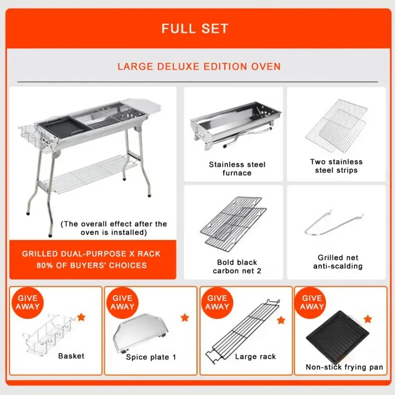 Stainless Steel Charcoal Grill Barbecue Tool Portable Free Installation Handle Folding  BBQ Cooking Grid  For  Park