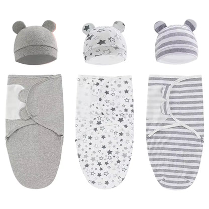 Essentials Easy Swaddle Wrap Quick Change, Snug Cotton Knit Baby Wrap Swaddle Blanket with hat for Newborns 0-6 Months