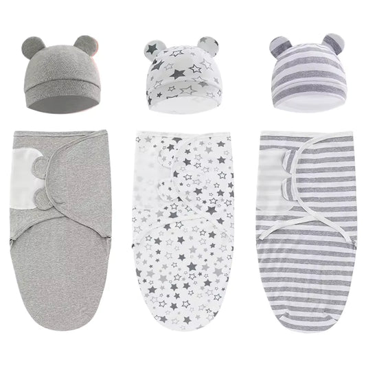 Essentials Easy Swaddle Wrap Quick Change, Snug Cotton Knit Baby Wrap Swaddle Blanket with hat for Newborns 0-6 Months