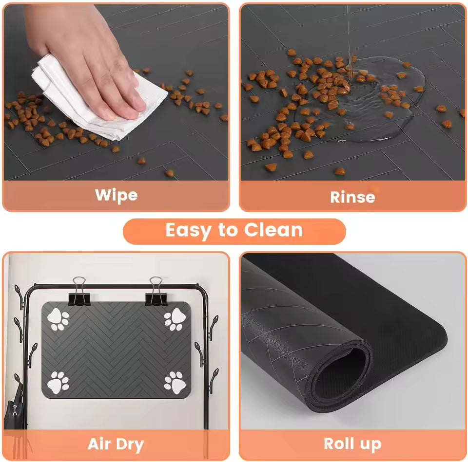 Super Absorbent Dog Food Mat ,Non-Slip Bowl Mat for Food and Water  with Waterproof Rubber Backing, Quick Dry Water Mat for Dog Cat