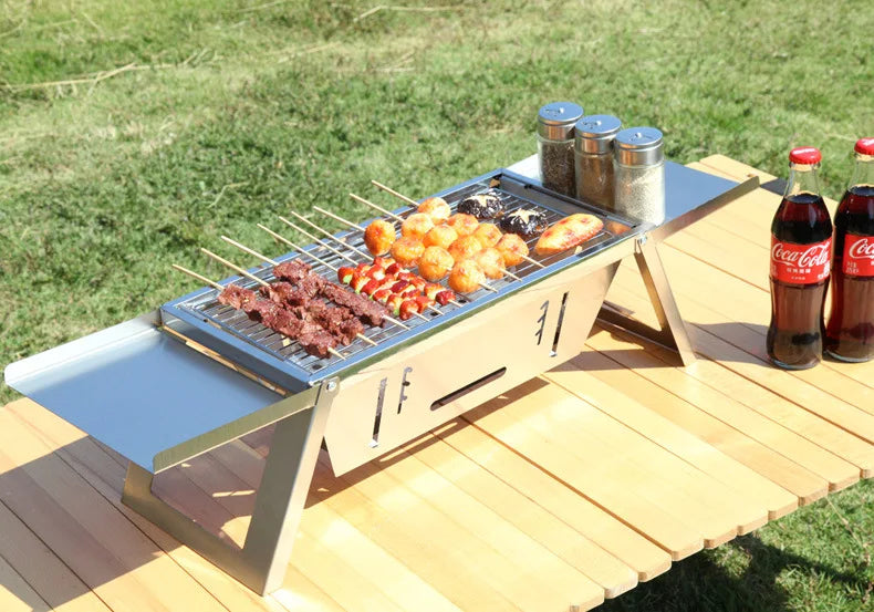 Stainless Steel Folding Barbecue Grill For Home And Outdoor Charcoal Kebabs Smokeless Portable Collapsible Barbecue