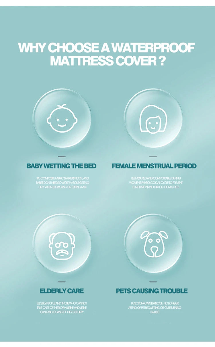 Waterproof Mattress Protector with Zipper Soft & Breathable & Noiseless Antibacterial, Anti-mite Mattress Cover , Queen/King