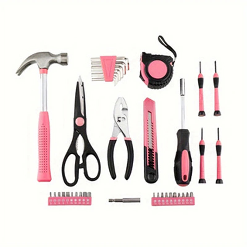 39pc Pink Home DIY Repair Tool Kit Set. Women Ladies Beginner Complete Hand Tools in a Portable Toolbox Case for the Household and Office