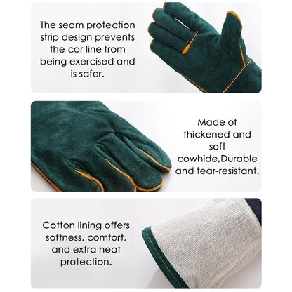 Heat Resistant Cowhide Welding Gloves Leather Reinforced Safety Work Gloves for Men Women Fireplace Stove BBQ Gear Driver Gloves