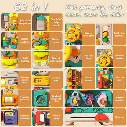 63 in 1 Baby Sensory Busy Board Montessori Toy Music Light Switch Multi functional Baby Sensory Early Education Learning Tool