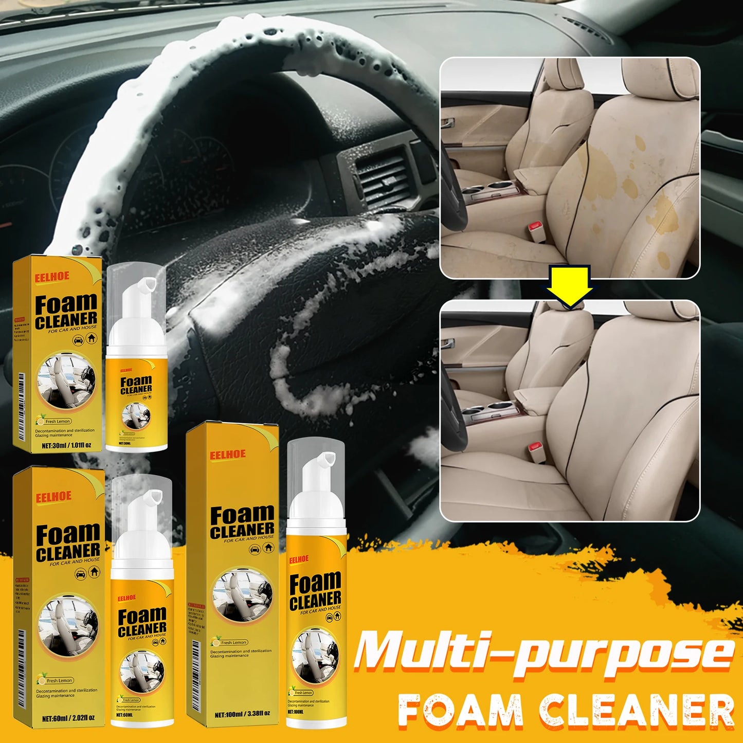 100/150/250ML Multi-Purpose Foam Cleaner Spray Leather Cleaning Auto Home Surfaces Foam Cleaners for Car Wash Maintenance